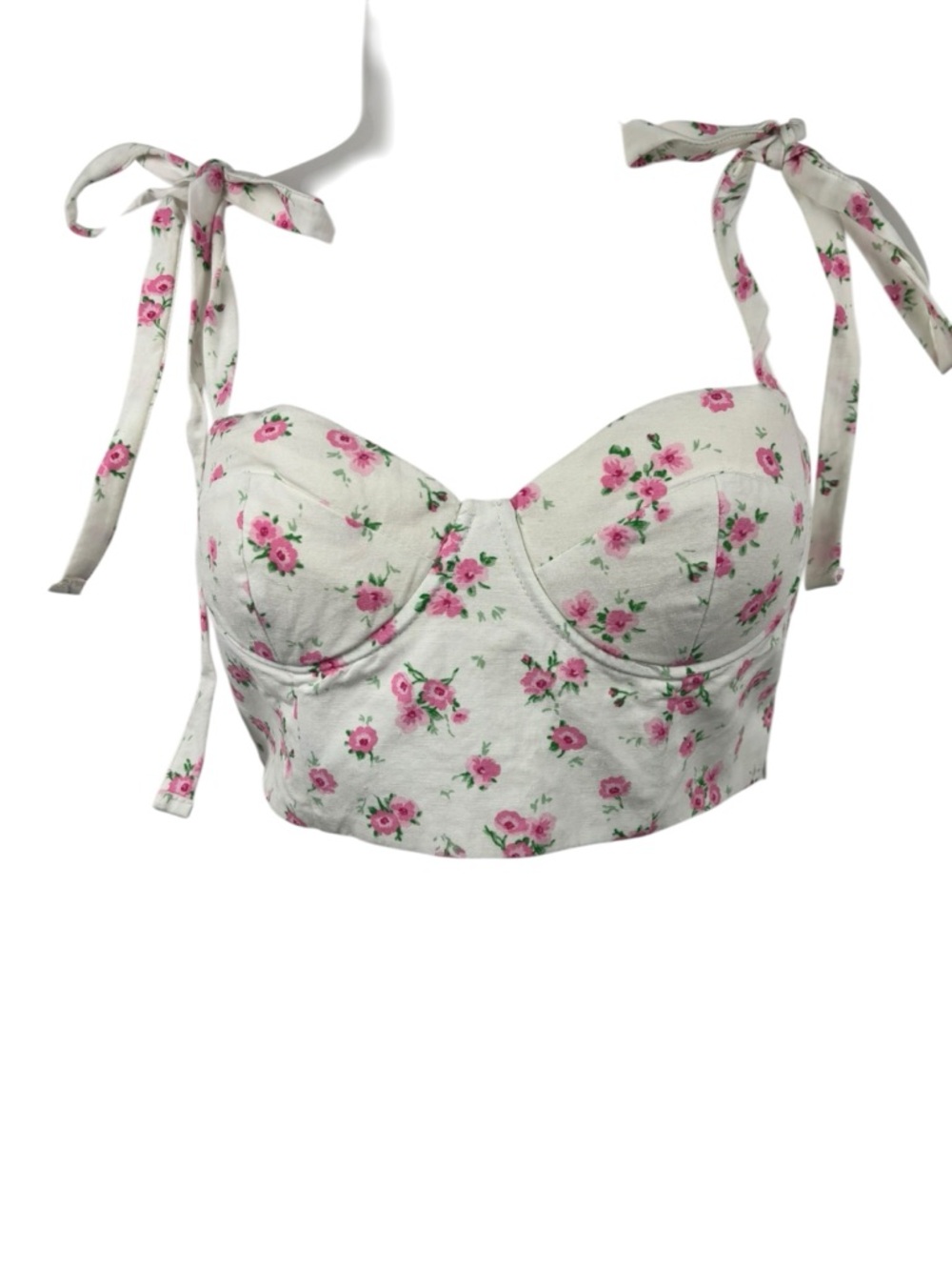 Zara Bustier Crop Top Smocked Floral White Pink Size S Coquette Cottagecore - Picture 4 of 10